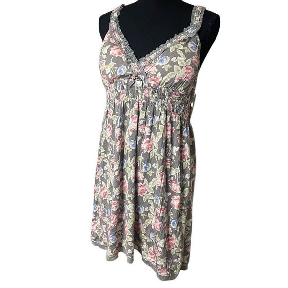 Candie's Gray Floral Print Lightly Padded Mesh Trim Chemise - Picture 1 of 6